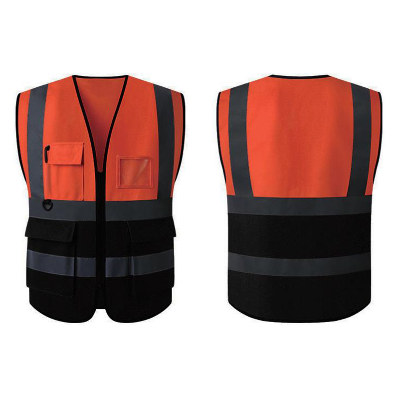 Reflecterend vest met vier stangen en meerdere zakken met kleurblokkering en ritssluiting